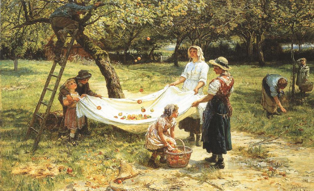 An Apple gathering rural family Frederick E Morgan Oil Paintings